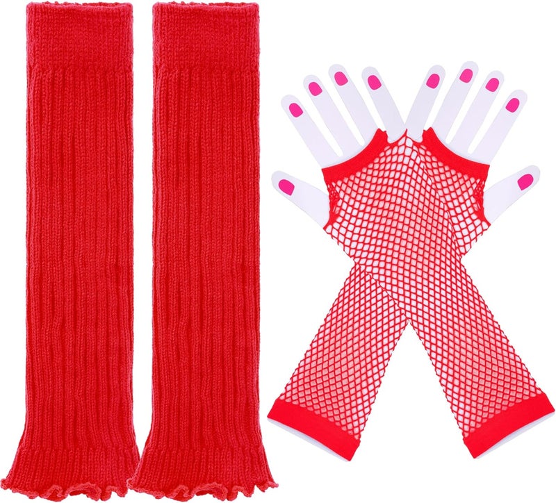 Miayon Leg Warmers Fishnet Gloves Fingerless Set Knit Long Socks for Women Girls 80s 90s Party Accessories Halloween - Image 1